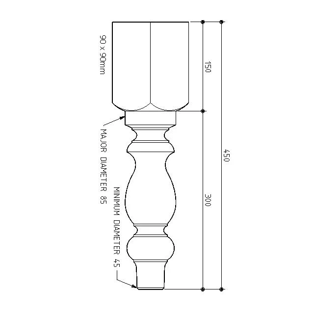 450x90sq Turned Coffee Table Legs - Image 2