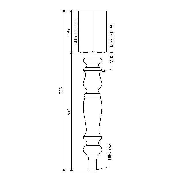 735x90sq Turned Dining Table Legs - Image 2