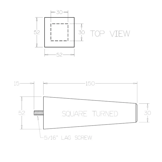 150mm Square-Line Furniture Legs (Oak) - Image 3