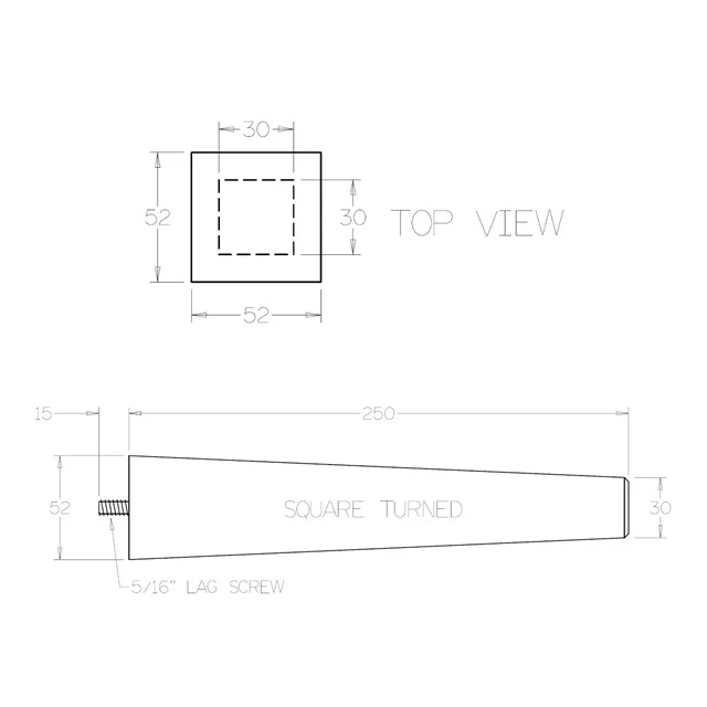 250mm Square-Line Furniture Legs (Oak) - Image 3