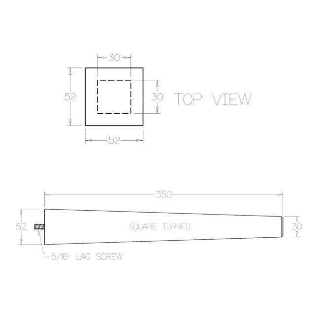 350mm Square-Line Furniture Legs (Pine) - Image 3