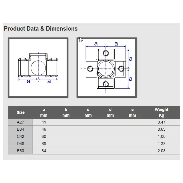 4-Ways Centre Cross for 48mm Galvanised Pipe - Image 2