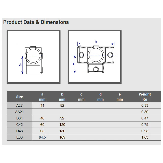 3-Ways Centre Cross for 48mm Galvanised Pipe - Image 2
