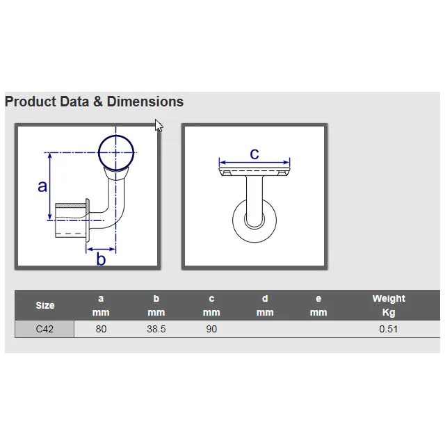 Disability Rail Support Post Bracket for 42mm Galv Pipe - Image 2