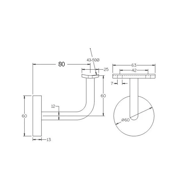 80mm Concealed Handrail Bracket - Curved Cradle (Satin) - Image 3