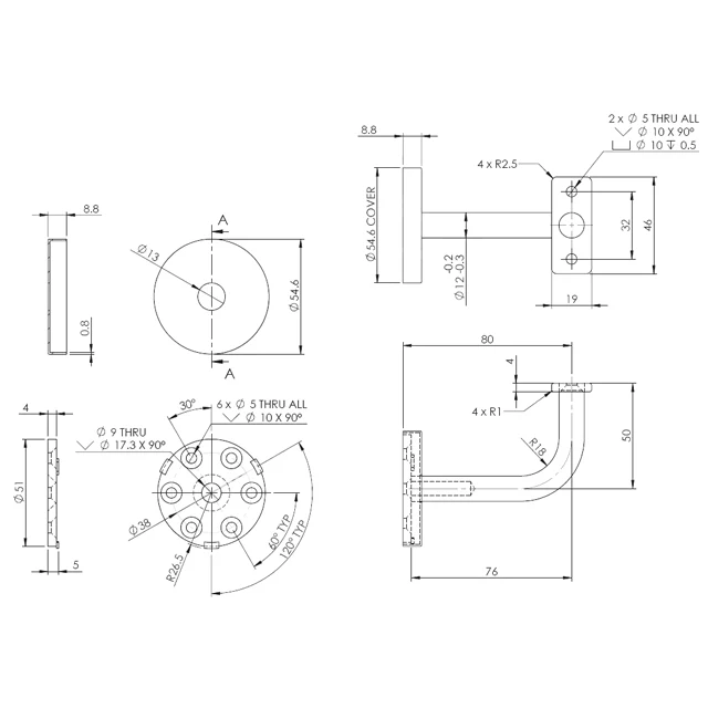 80mm Stainless Handrail Brackets - Flat Cradle (Satin) - Image 3