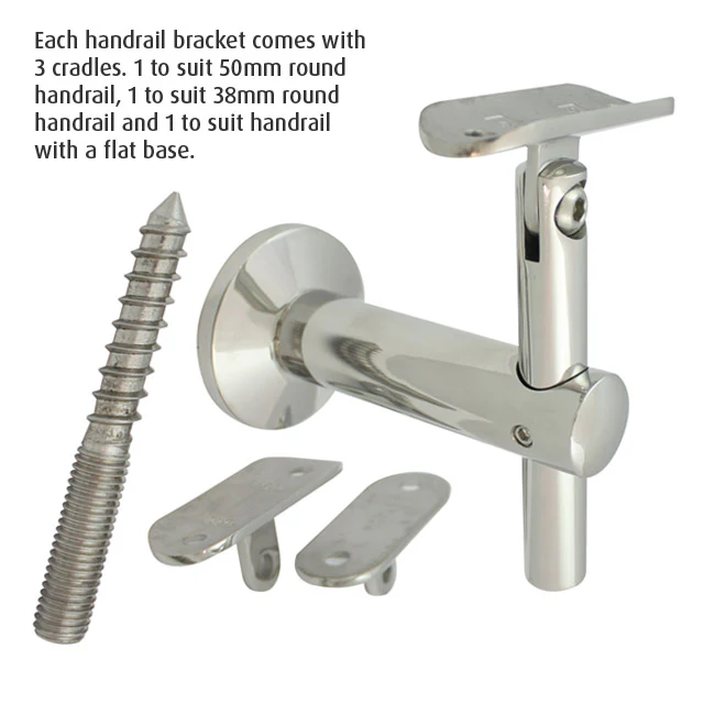 80mm Adjustable Handrail Brackets (Mirror) - Image 2