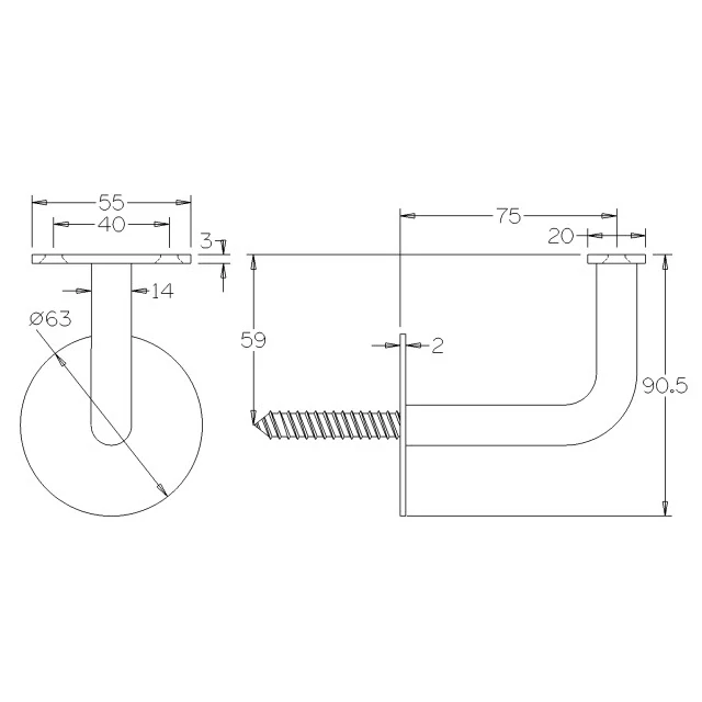 75mm HD Handrail Brackets - Flat Saddle (Satin Finish) - Image 4