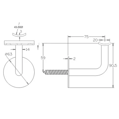 75mm HD Handrail Brackets - Round Cradle (Black) - Image 3