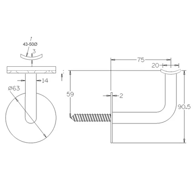75mm HD Handrail Brackets - Round Cradle (Satin Finish) - Image 3
