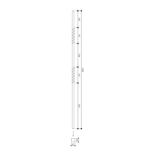 16mm square Double Twist Metal Balusters - Image 4