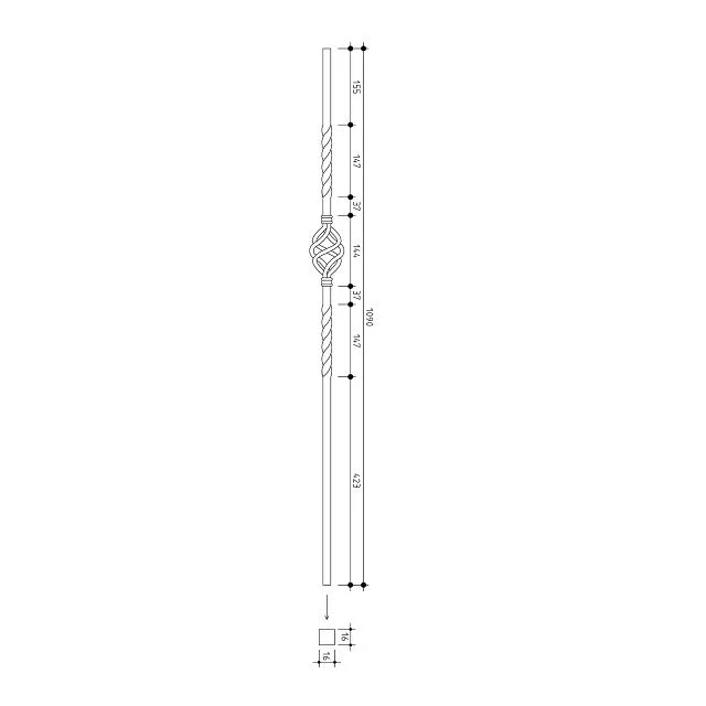 16mm square Single Cage Metal Balusters - Image 4