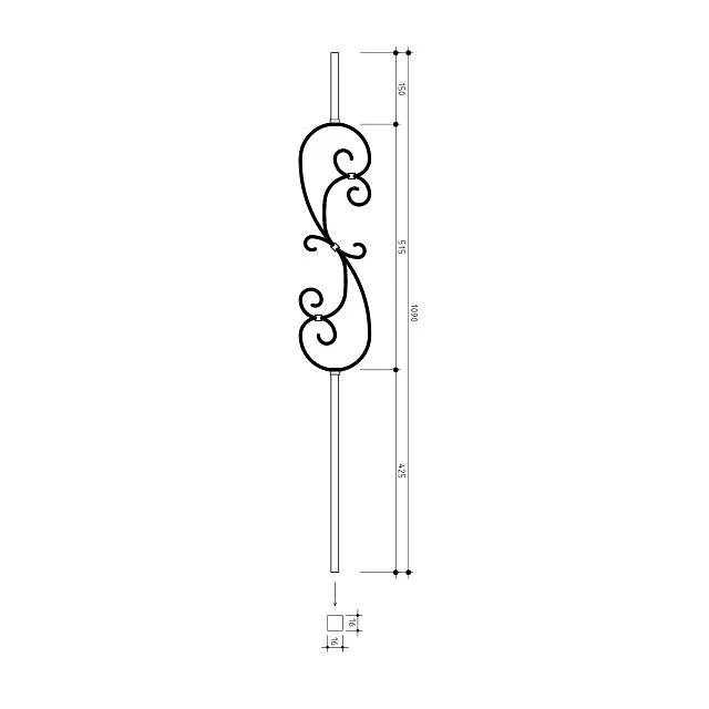 16mm square S Scroll Metal Balusters - Image 3
