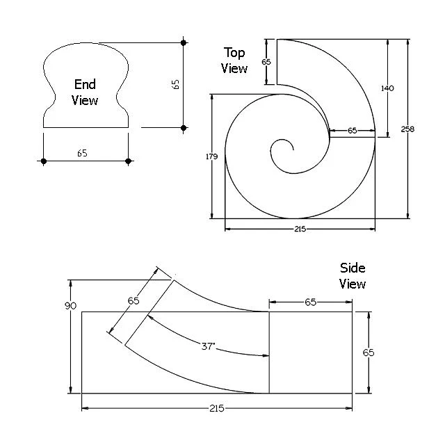 Heritage Handrail - Left Volute (Pine) - Image 4
