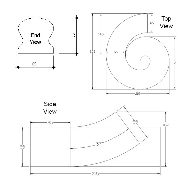 Heritage Handrail - Right Volute (Pine) - Image 4