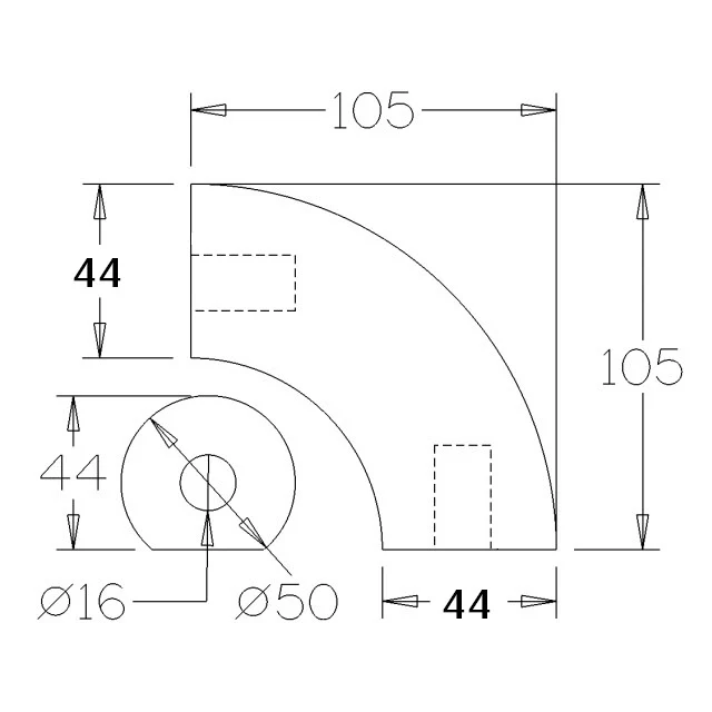 90 deg Ease Over in American oak for EZIRAIL 50mm with Flat Base - Image 4