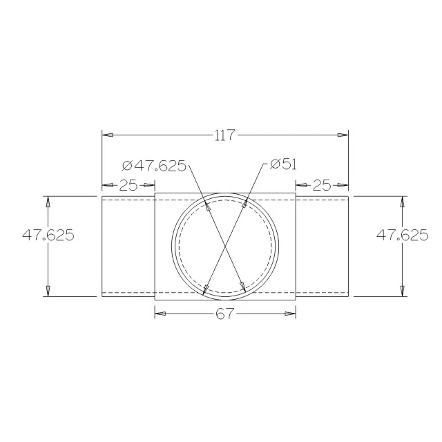 Straight T for 50.8 Round Satin Tube - Image 3