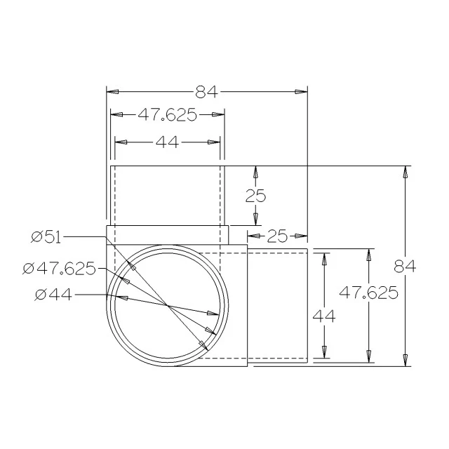 90 degree T for 50.8 Round Satin Tube - Image 3