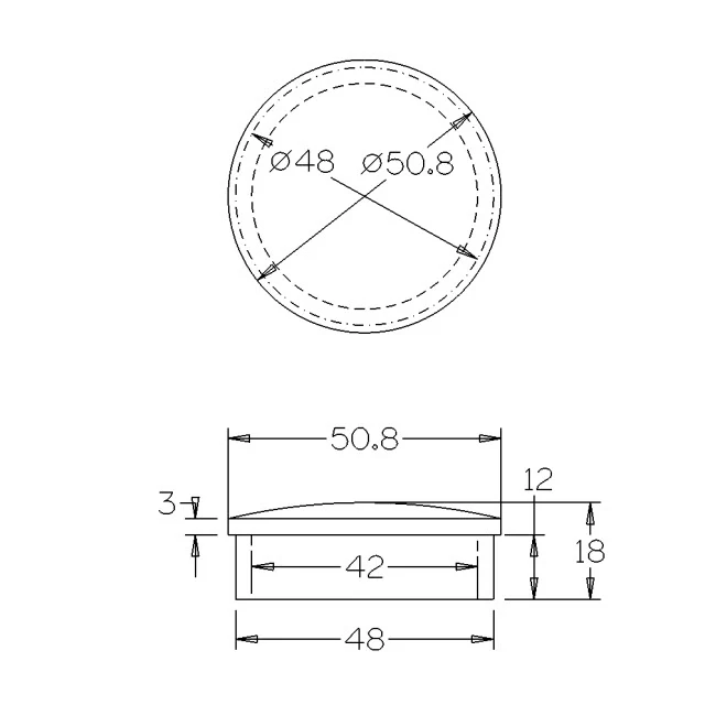 Radiused End Cap for 50.8 Round Mirror Tube - Image 3