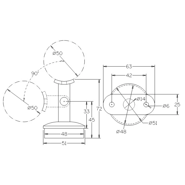 Round Rail Adjustable Support for 50.8 Rnd Satin Tube - Image 3