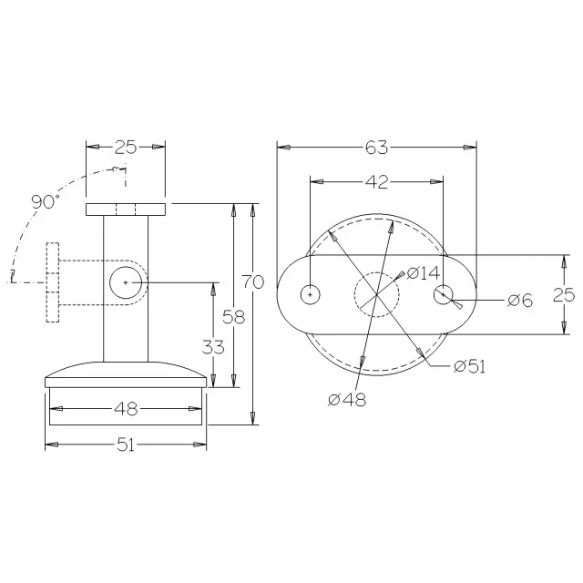 Flat Rail Adjustable Support for 50.8 Round Mirror Tube - Image 3