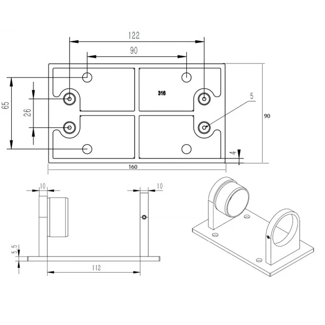 Side Mount Wall Bracket for 50.8 Round Satin Tube - Image 4