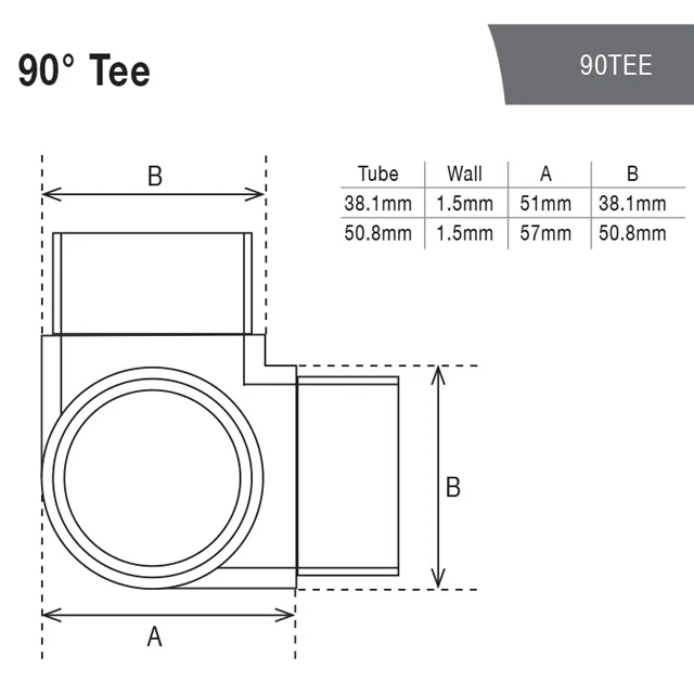 90 degree T for 38.1 Round Satin Tube - Image 3