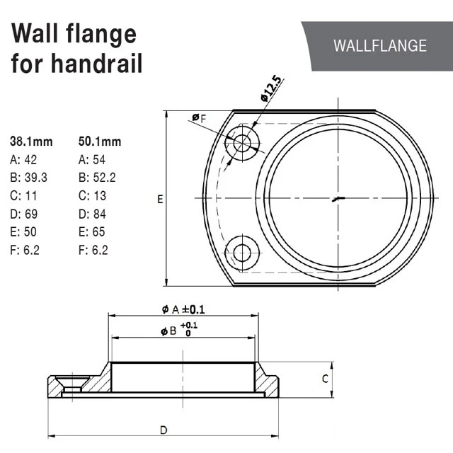 Handrail Wall Flange for 38.1 Round Mirror Tube - Image 2