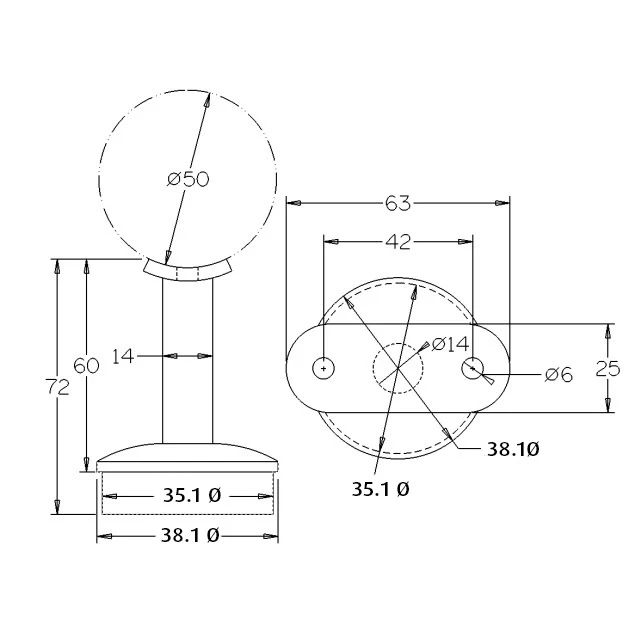 Round Rail Support for 38.1 Round Mirror Tube - Image 3