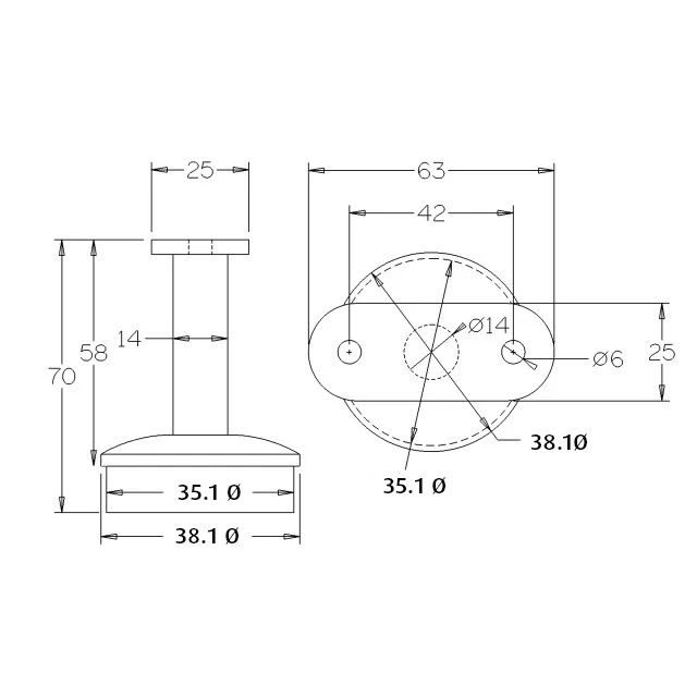 Flat Rail Support for 38.1 Round Satin Tube - Image 3