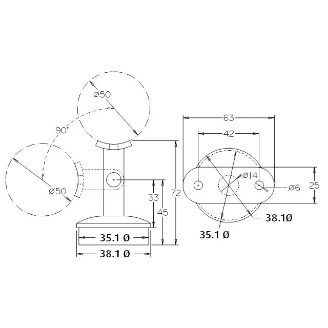 Round Rail Adjustable Support for 38.1 Rnd Satin Tube - Image 3
