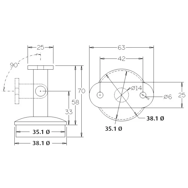 Flat Rail Adjustable Support for 38.1 Round Mirror Tube - Image 3