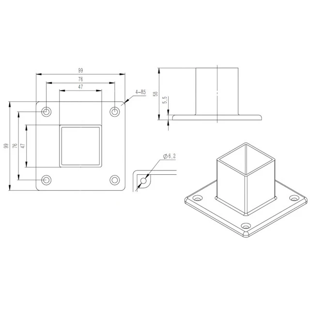 Base Plate (Internal Fit) for 50 Square Tube - Image 4