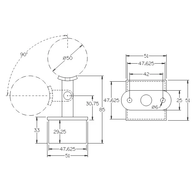 Round Rail Adjustable Support for 50 Square Mirror Tube - Image 3