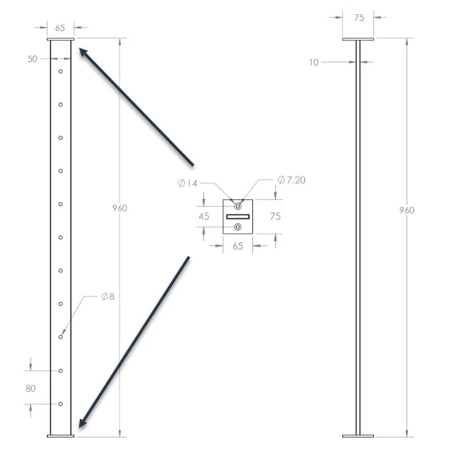 Flat Intermediate Post - 960mm x 11 Drill Holes - Black - Image 3