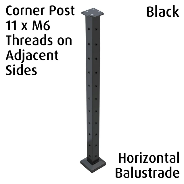Square Corner Post for Horizontal Balustrade - Black - Image 2