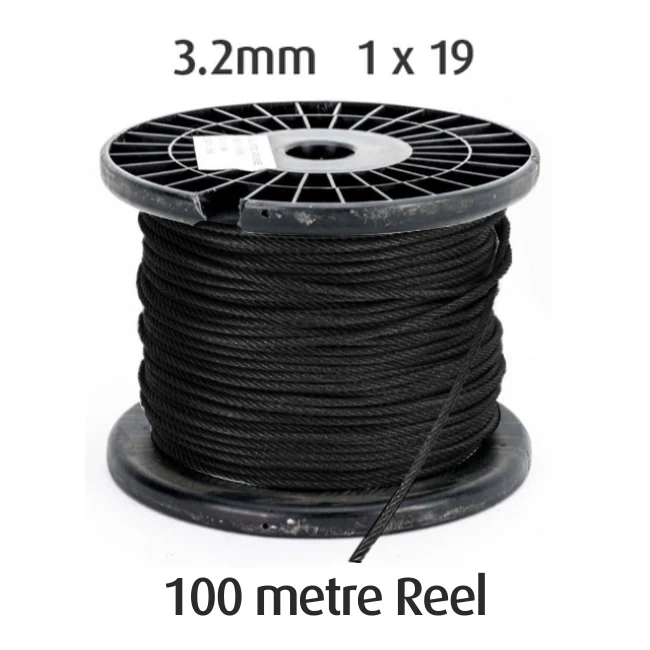 3.2mm BLACK Wire Cable Rope - 1x19 - 100 metre Reel - Image 2