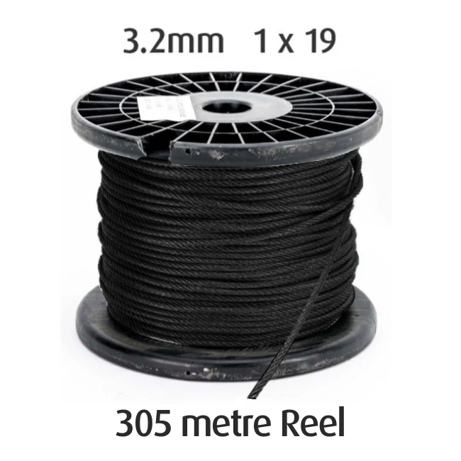 3.2mm BLACK Wire Cable Rope - 1x19 - 305 metre Reel - Image 2