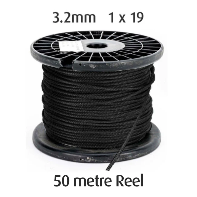 3.2mm BLACK Wire Cable Rope - 1x19 - 50 metre Reel - Image 2