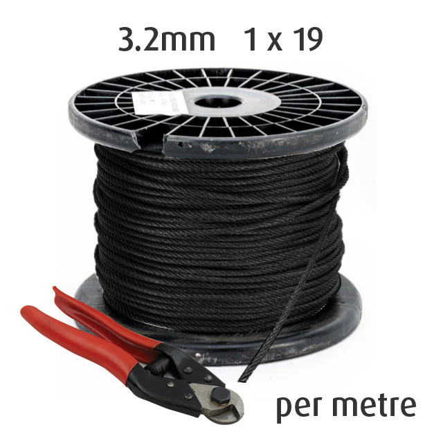 3.2mm BLACK Wire Cable Rope - 1x19 - per Metre - Image 2