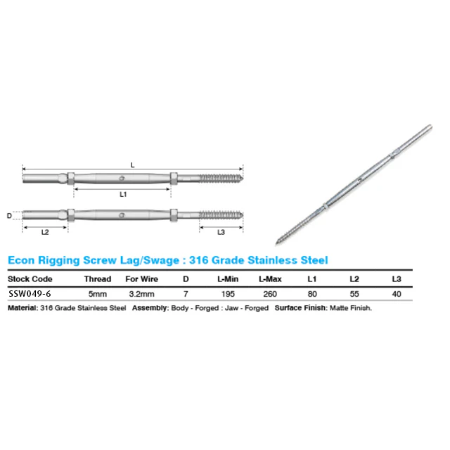 Lag Bottle Screw - 3.2mm Wire (Hydraulic Swager) - Image 3