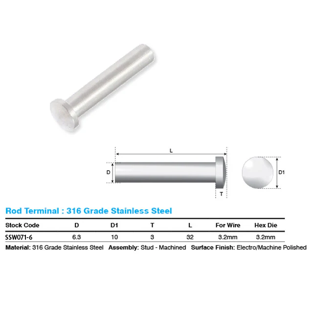 Dome Head Terminal - 3.2mm Wire (Hydraulic Swager) - Image 4