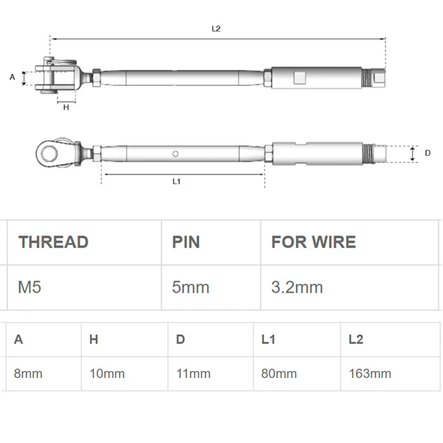 Swageless Fork Bottle Screw - 3.2mm Wire - Image 3