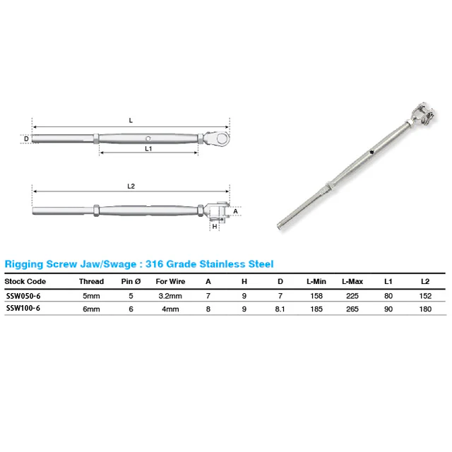 Long Fork Bottle Screw - 4.0mm Wire (Hydraulic Swager) - Image 3